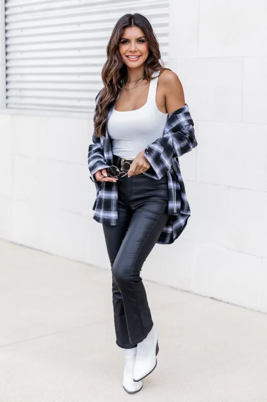 You Used To Call Black Faux Leather Cropped Bootcut Pants FINAL SALE sold by Pink Lily