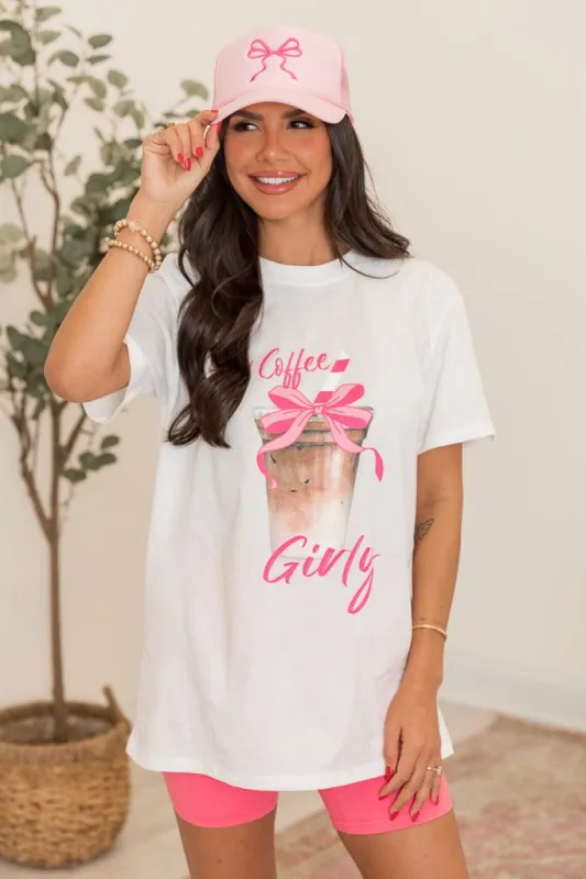 Iced Coffee Girly White Oversized Graphic Tee sold by Pink Lily