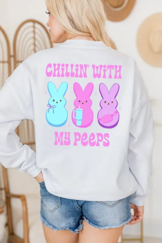 Chillin With My Peeps White Oversized Graphic Sweatshirt sold by Pink Lily
