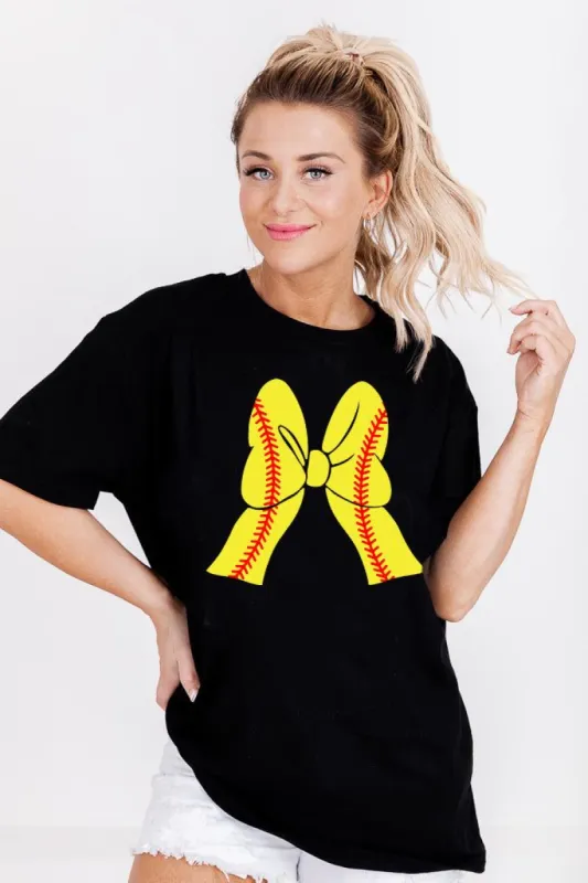 Softball Bow Black Oversized Graphic Tee sold by Pink Lily