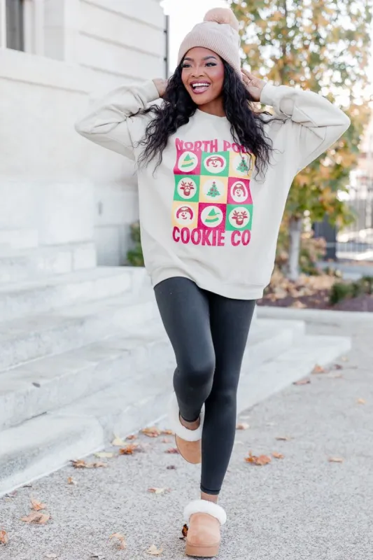 North Pole Cookie Company Cream Oversized Graphic Sweatshirt sold by Pink Lily