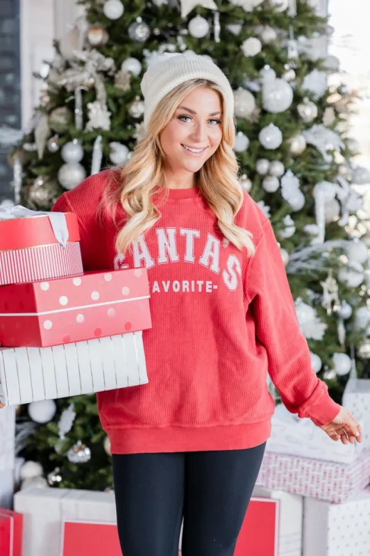 Santa's Favorite Red Corded Graphic Sweatshirt DOORBUSTER sold by Pink Lily