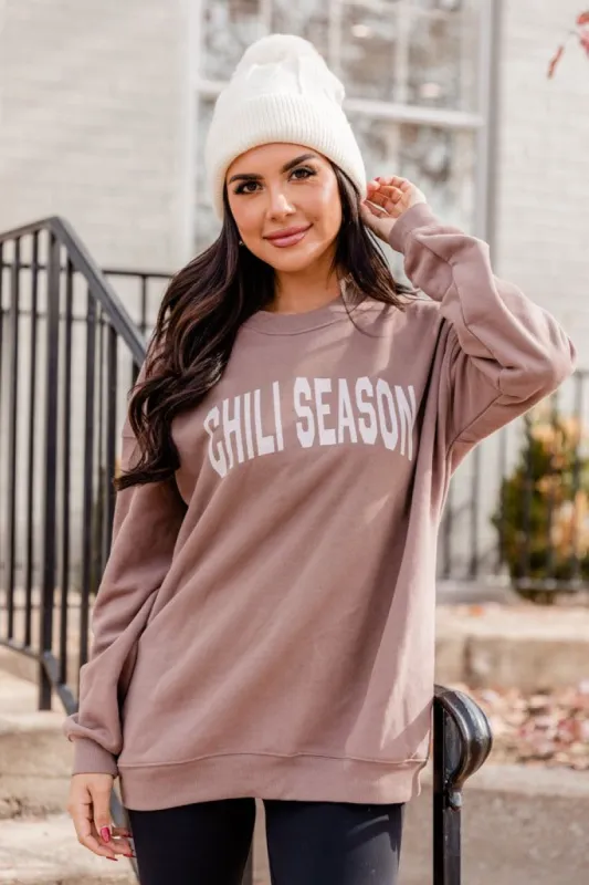 Chili Season Mocha Oversized Graphic Sweatshirt DOORBUSTER sold by Pink Lily