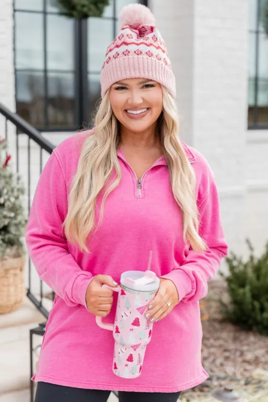 Wanna Be Close Pink Washed Knit Quarter Zip Pullover sold by Pink Lily