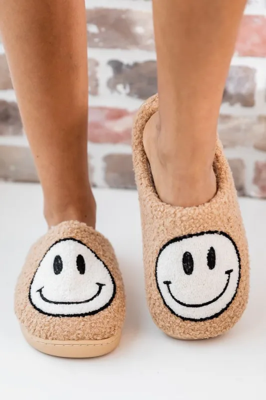 Brown And White Smiley Slippers FINAL SALE sold by Pink Lily