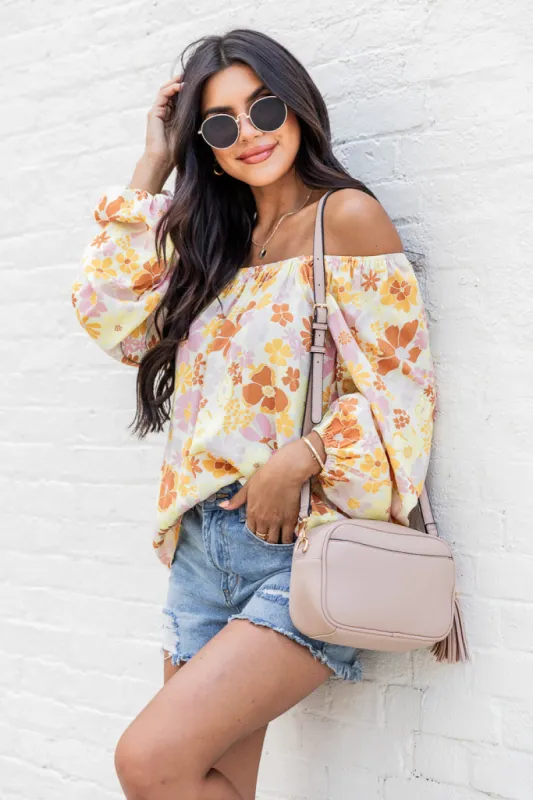 Find My Way Yellow Multi Floral Off The Shoulder Blouse FINAL SALE sold by Pink Lily
