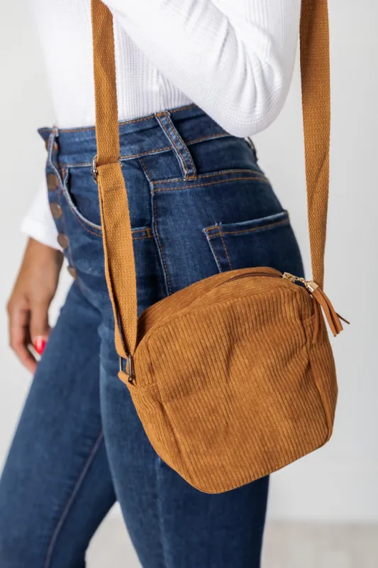 In Love Brown Corduroy Crossbody Bag FINAL SALE sold by Pink Lily