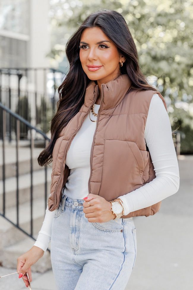 Sights To See Cocoa Cropped Puffer Vest sold by Pink Lily product image thumbnail 3