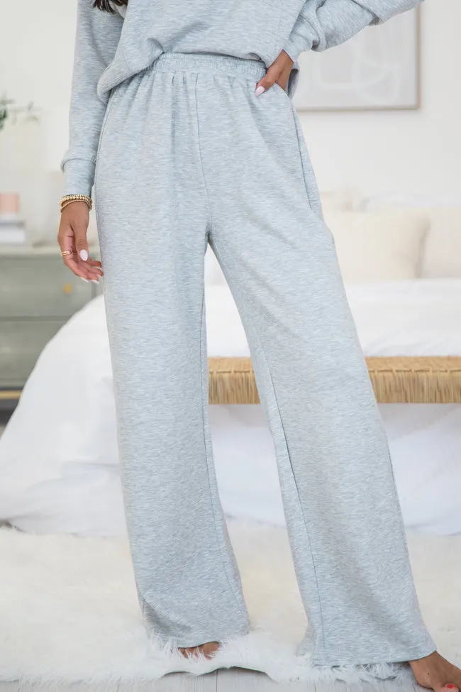 Let's Just Stay Heather Grey Knit Wide Leg Pants FINAL SALE sold by Pink Lily
