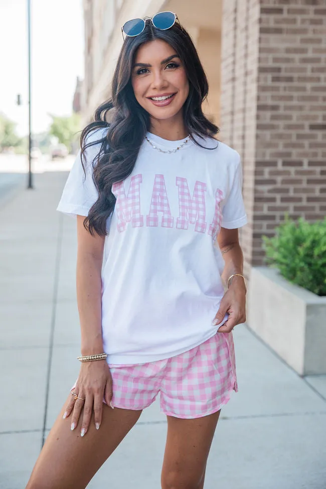 Mama Gingham White Graphic Tee sold by Pink Lily