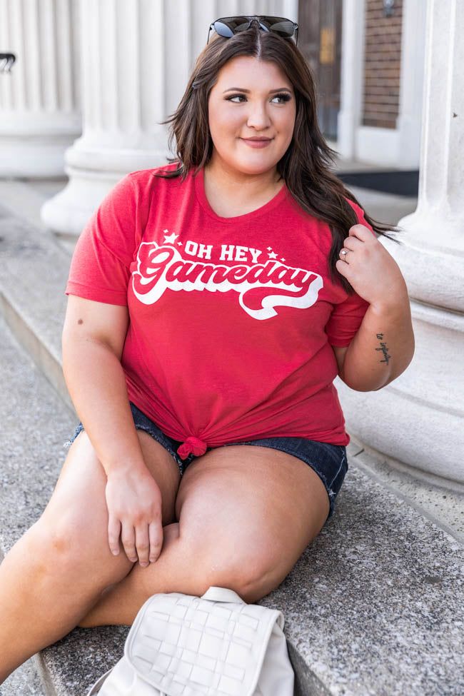 Oh Hey Gameday Heather Red Graphic Tee sold by Pink Lily product image thumbnail 4