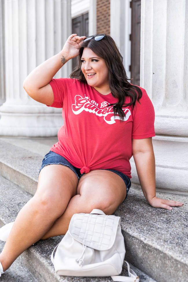 Oh Hey Gameday Heather Red Graphic Tee sold by Pink Lily product image thumbnail 3