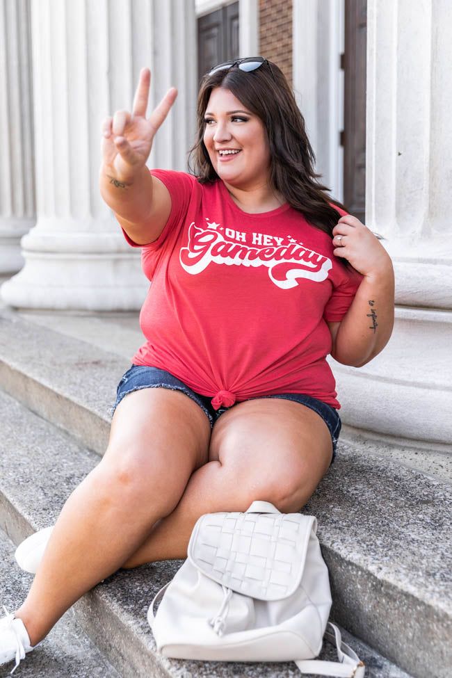 Oh Hey Gameday Heather Red Graphic Tee sold by Pink Lily