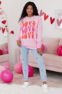 Love Love Love Light Pink Oversized Graphic Sweatshirt sold by Pink Lily