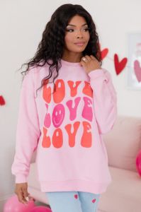 Love Love Love Light Pink Oversized Graphic Sweatshirt sold by Pink Lily