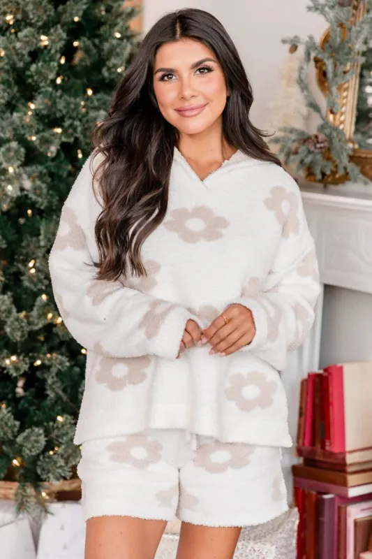 Movies and Chill Fuzzy Neutral Daisy Lounge Hoodie sold by Pink Lily