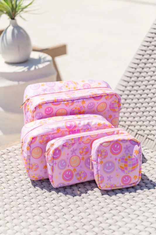 4 Piece Cosmetic Bags Set In Disco Delight sold by Pink Lily