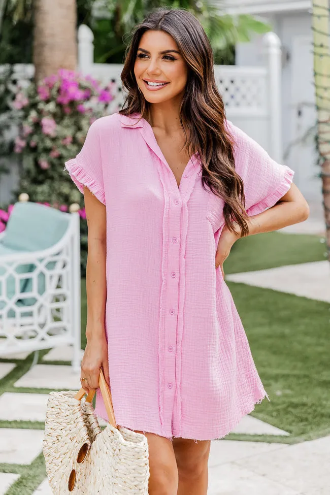 No Worries Pink Gauze Button Up Dress SALE sold by Pink Lily product image thumbnail 2
