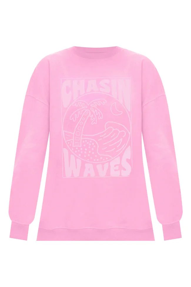 Chasing Waves Pink Oversized Graphic Sweatshirt sold by Pink Lily product image thumbnail 3