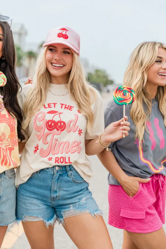 Let The Good Times Roll Ivory Oversized Graphic Tee sold by Pink Lily