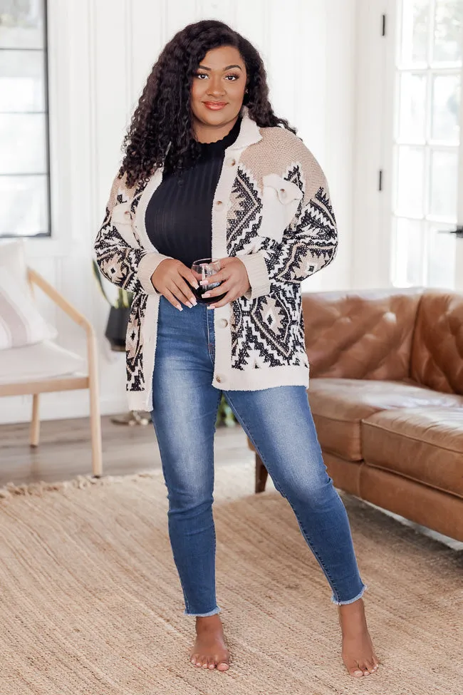 Something More Beige And Black Fuzzy Southwestern Print Shacket sold by Pink Lily product image thumbnail 5