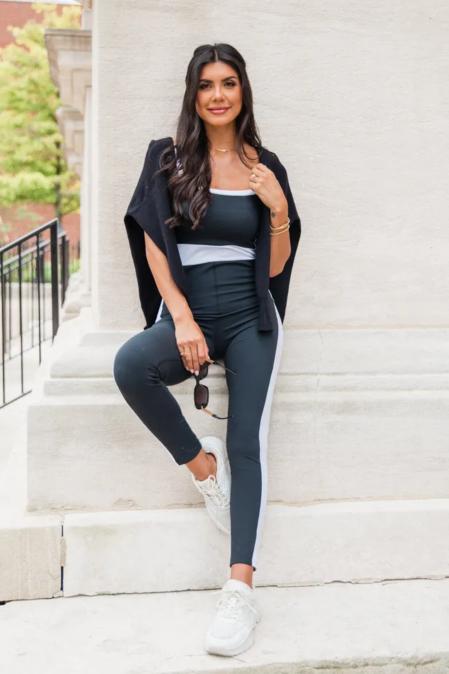 The Difference Between Us Black and Ivory Contrast Trim Active Onesie FINAL SALE sold by Pink Lily