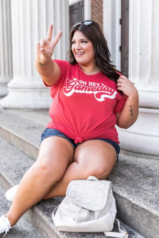 Oh Hey Gameday Heather Red Graphic Tee made by Pink Lily