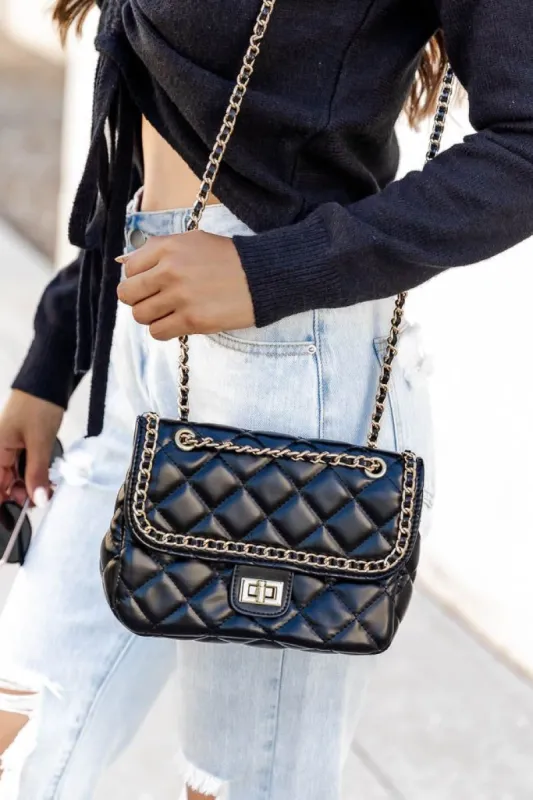 Rude Awakening Black Quilted Crossbody Purse made by Pink Lily