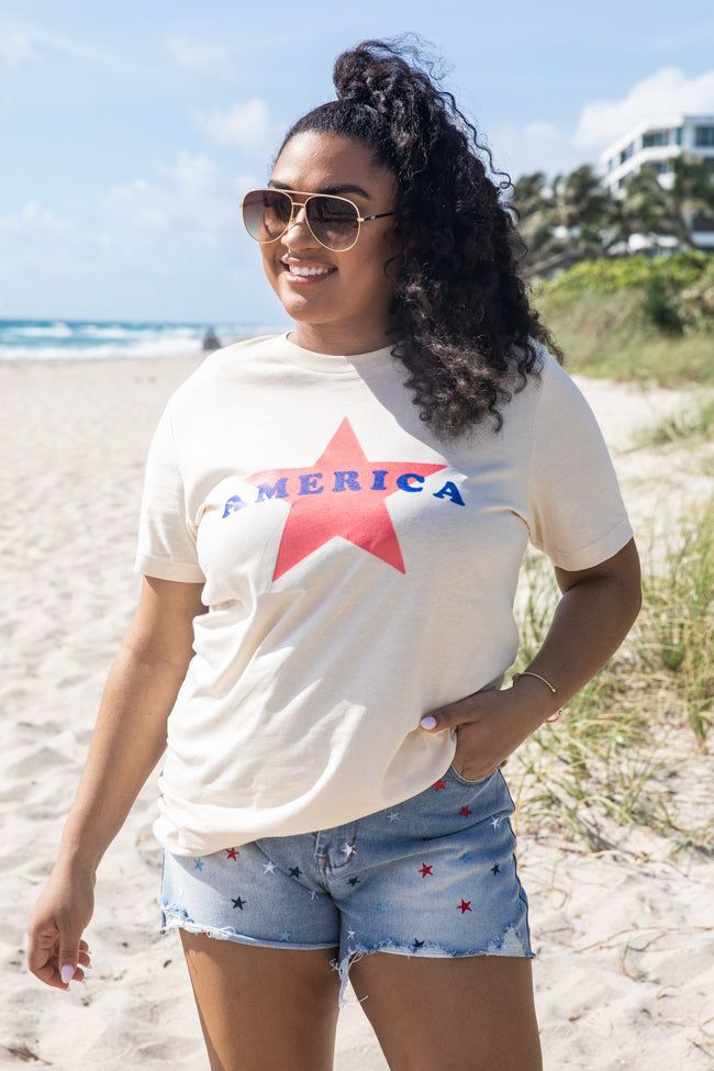 America Vintage Star Ivory Oversized Graphic Tee sold by Pink Lily product image thumbnail 2