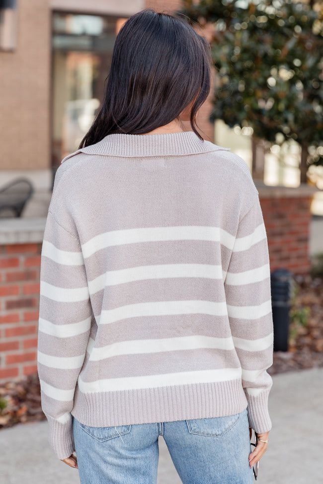 Follow Your Gaze Taupe Striped Collared Sweater FINAL SALE sold by Pink Lily product image thumbnail 5