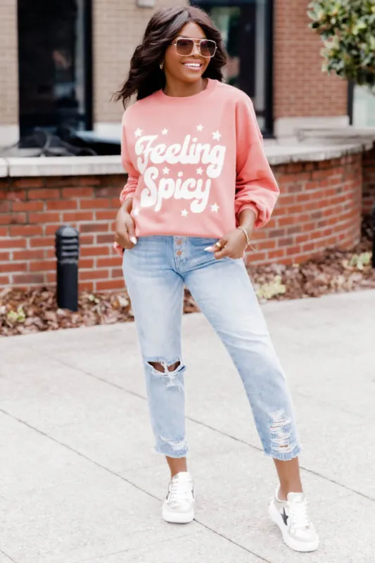 Feeling Spicy Brick Oversized Graphic Sweatshirt SALE sold by Pink Lily