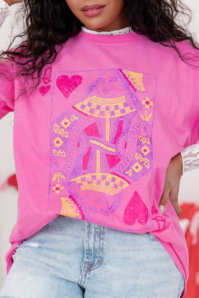 Queen of Hearts Hot Pink Oversized Graphic Tee sold by Pink Lily product image thumbnail 3