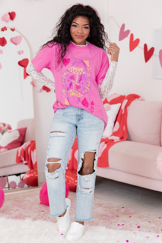 Queen of Hearts Hot Pink Oversized Graphic Tee sold by Pink Lily product image thumbnail 2