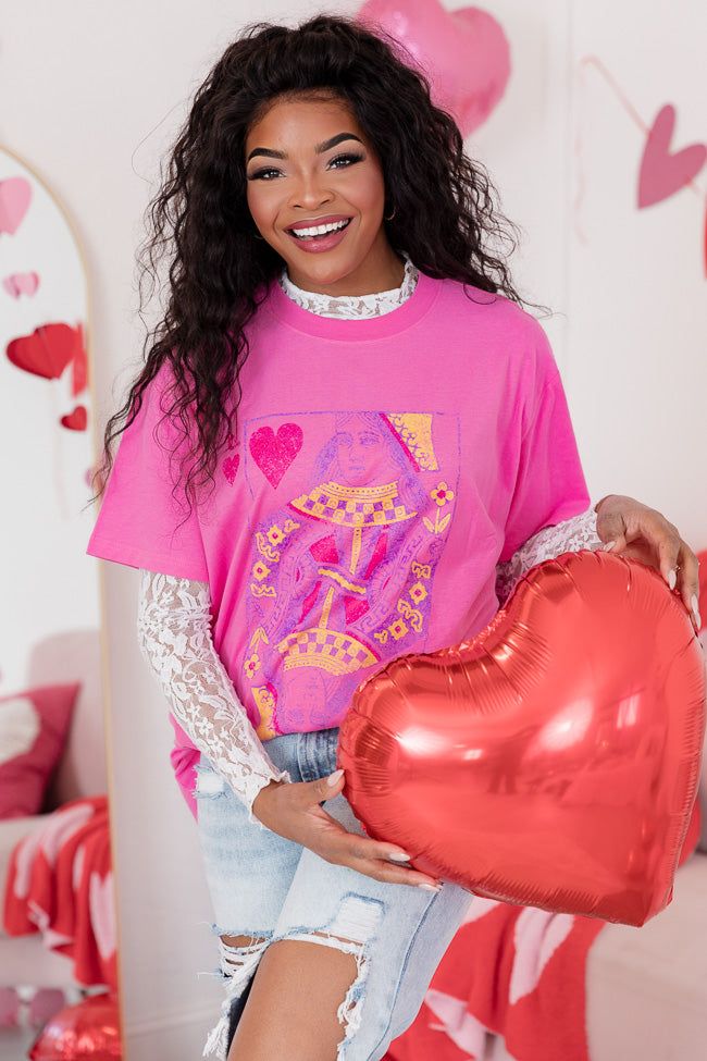 Queen of Hearts Hot Pink Oversized Graphic Tee sold by Pink Lily product image thumbnail 4