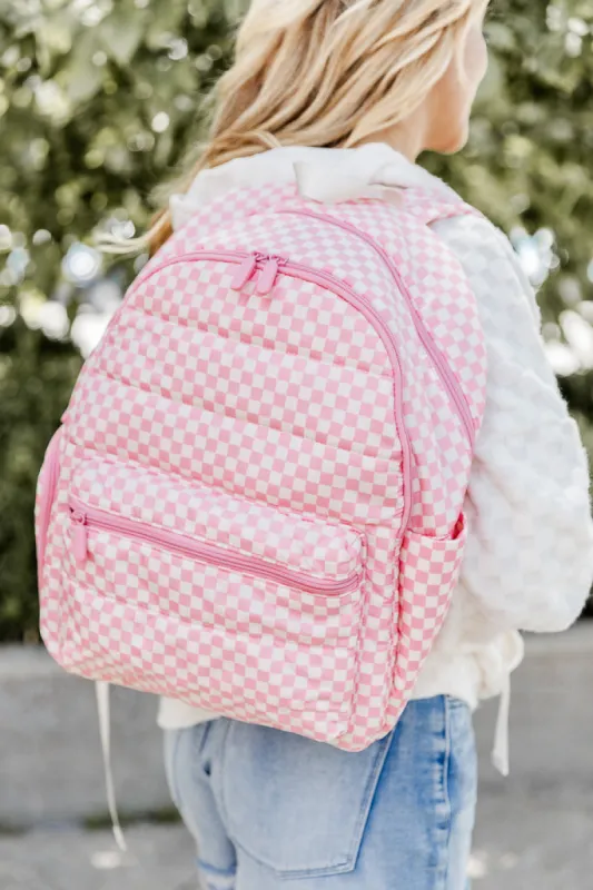 Pink Checkered Travel Backpack sold by Pink Lily