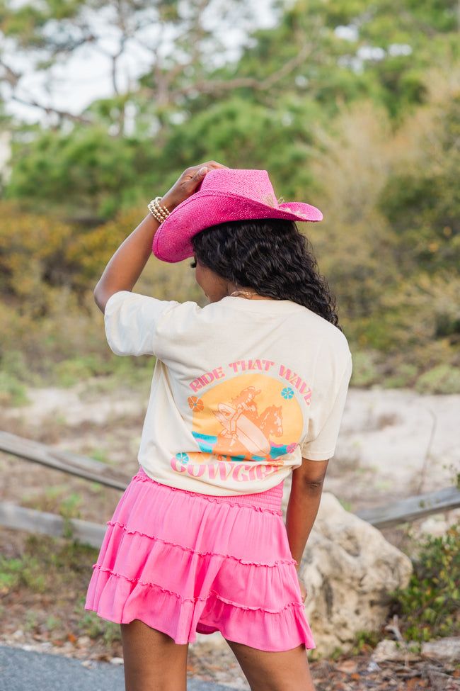 Ride That Wave Cowgirl Ivory Oversized Graphic Tee sold by Pink Lily