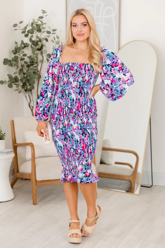 The Natalie Dress Floral Smocked Midi Dress FINAL SALE sold by Pink Lily