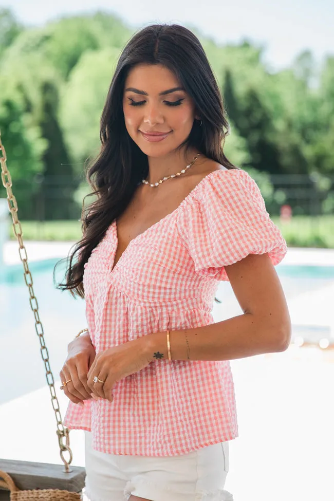 The One For Me Pink Gingham Puff Sleeve Blouse sold by Pink Lily product image thumbnail 3