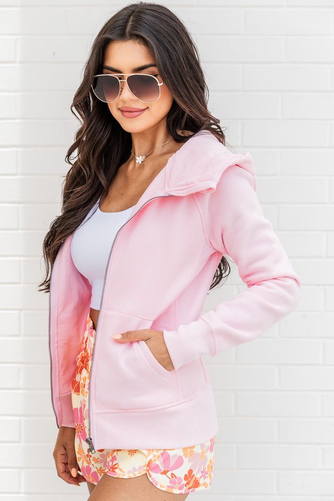 Making It Look Easy Light Pink Ribbed Shoulder Full Zip Pullover sold by Pink Lily product image thumbnail 3
