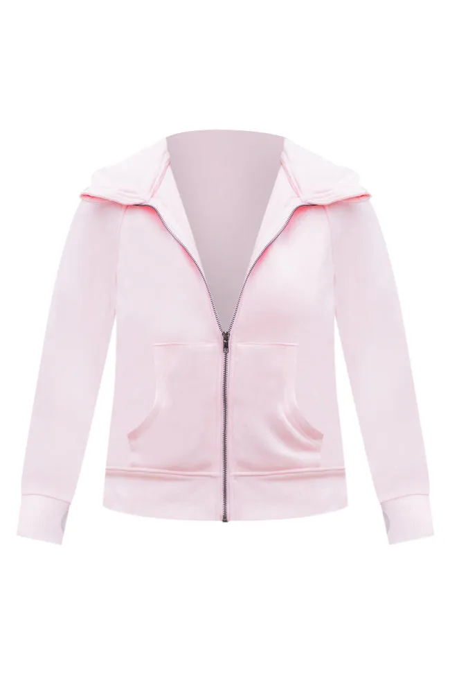 Making It Look Easy Light Pink Ribbed Shoulder Fitted Full Zip Pullover sold by Pink Lily product image thumbnail 5