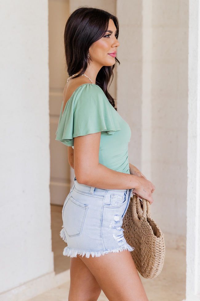 Just Say Yes Sage Ruched Flutter Sleeve Bodysuit FINAL SALE sold by Pink Lily product image thumbnail 3
