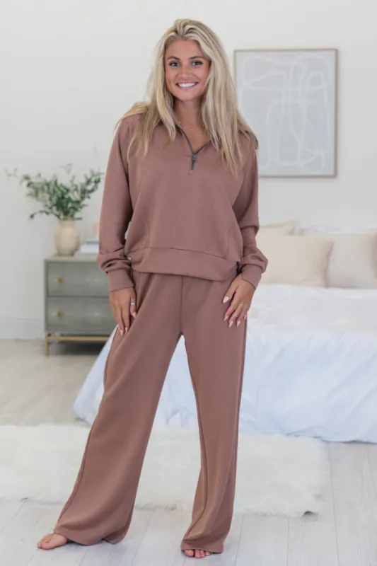Let's Just Stay Mocha Knit Wide Leg Pants FINAL SALE sold by Pink Lily