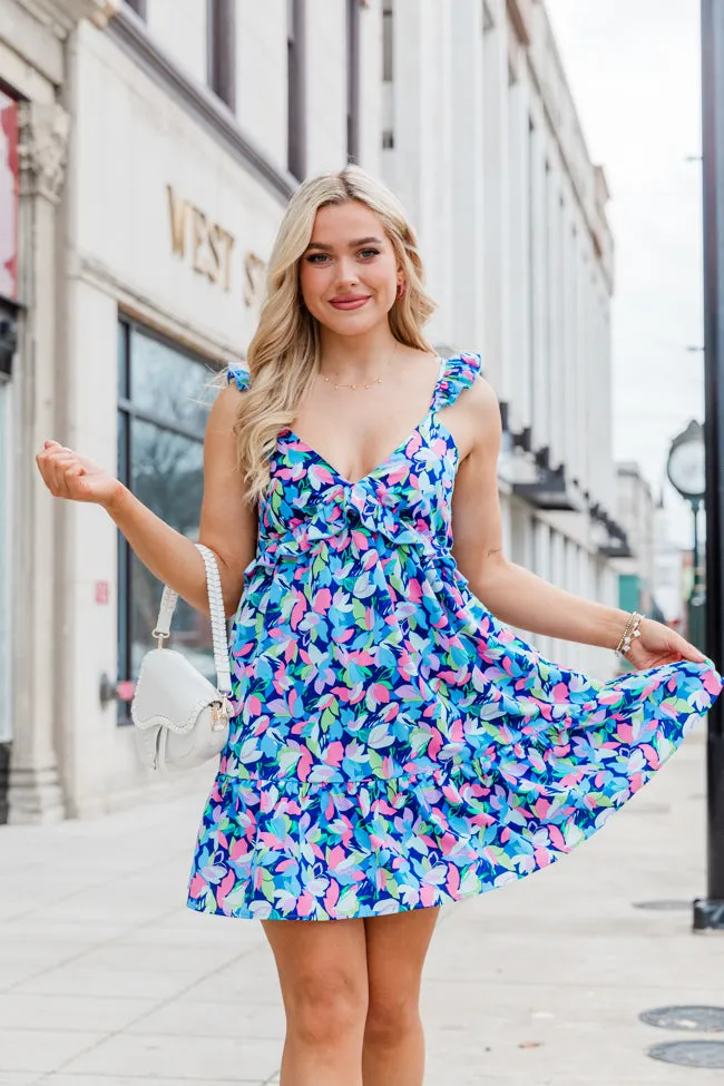 Looking My Way Navy Ruffle Detail Printed Mini Dress FINAL SALE sold by Pink Lily