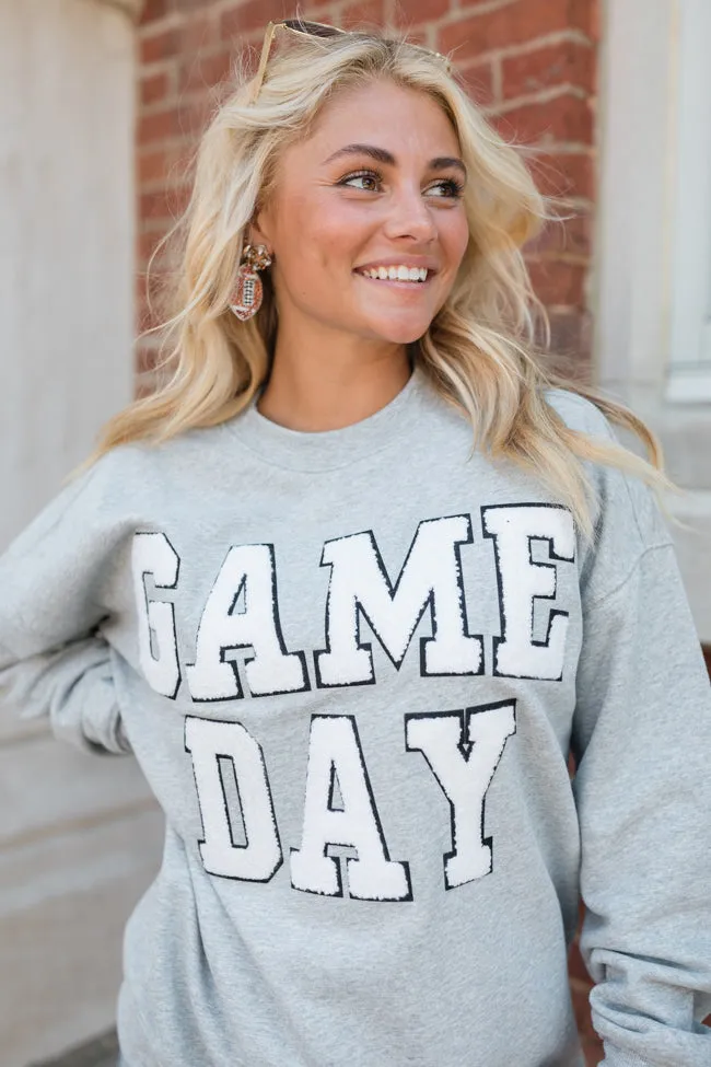 Gameday Chenille Patch Light Grey Oversized Graphic Sweatshirt sold by Pink Lily product image thumbnail 3