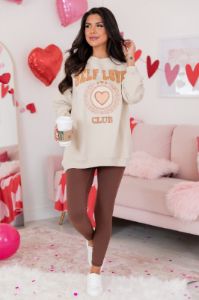 Self Love Club Light Tan Oversized Graphic Sweatshirt sold by Pink Lily
