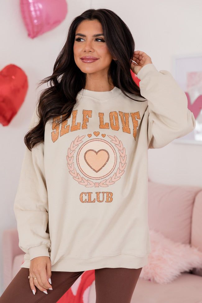 Self Love Club Light Tan Oversized Graphic Sweatshirt sold by Pink Lily