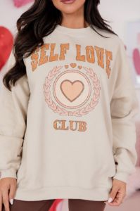 Self Love Club Light Tan Oversized Graphic Sweatshirt sold by Pink Lily