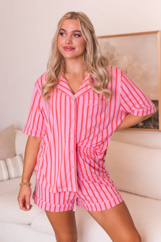 Good To Get Away In Pinstripe Parade Stripe Bamboo Pajama Top sold by Pink Lily