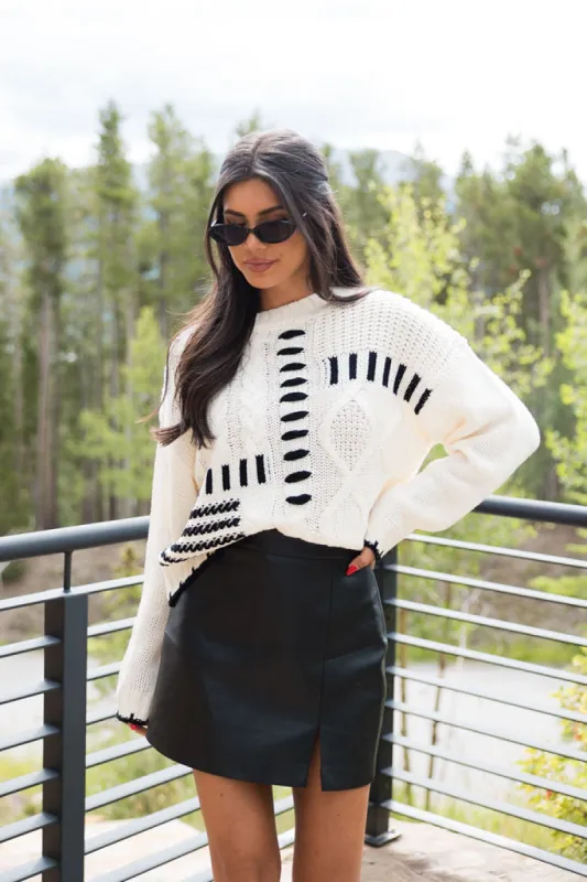 Hand In My Hand Ivory and Black Contrast Stitch Detail Sweater FINAL SALE sold by Pink Lily