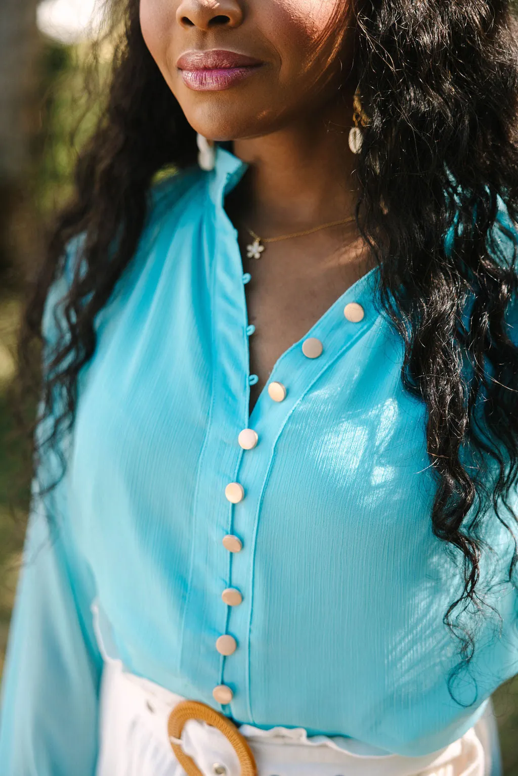 Keep On Hoping Aqua Button Front Long Sleeve Blouse SALE sold by Pink Lily product image thumbnail 2